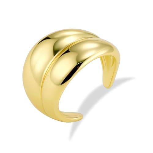 AlexCraft Bague Femme Or/Hypoallergéniques Épais Ajustable 14K Plaqué, Bague Empilables Goutte d'Eau Chunky pour Femme — E-or