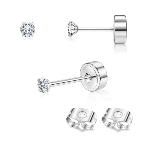 Adramata Or 14 Carats Boucles d'Oreilles Titanium Homme Femme Standard 100 Pulitzer — Argent-CZ : 2 MM