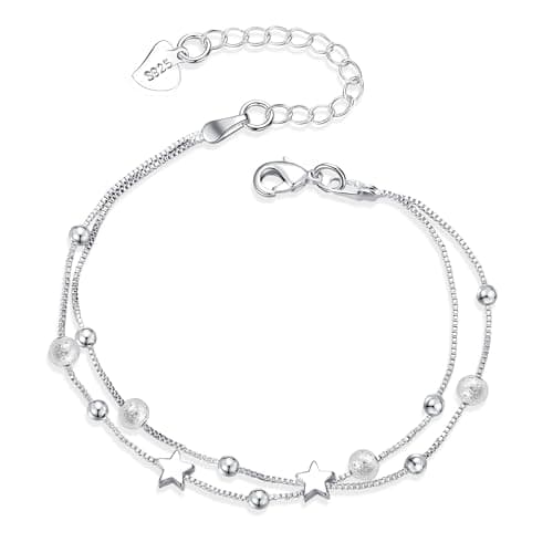 Bracelet Argent 925 Femme Étoile Lune Zircon Réglable Noël Anniversaire Diplômé Cadeaux Femme Fille — Étoile Perler-argent