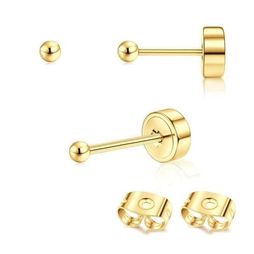 Adramata Or 14 Carats Boucles d'Oreilles Titanium Homme Femme Standard 100 Pulitzer — Or-Bille : 2 MM