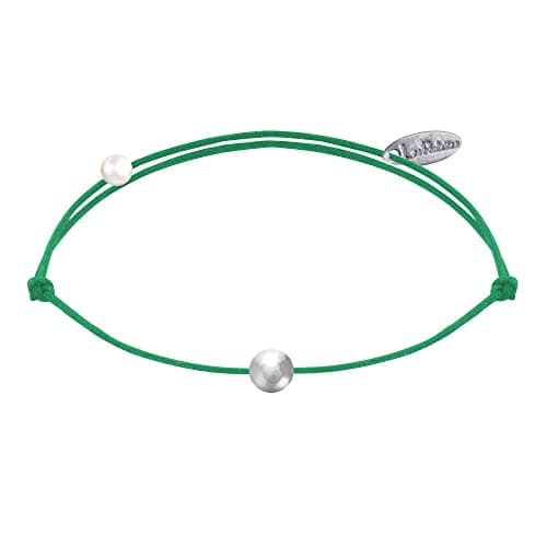 LES POULETTES BIJOUX Bracelet Argent 925 de Petite Perle pour Femmes Lien Élégant — Vert