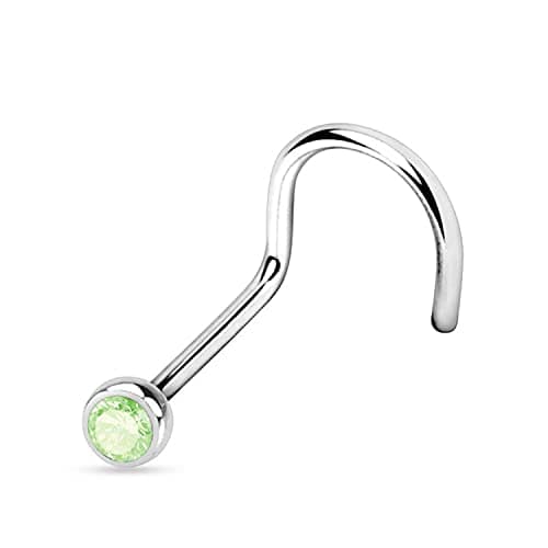 NEZ PIERCING WARRIOR Courbé Boule de Cristal Tchèque Acier Chirurgical 316L Stérile 22G (0.8 mm) Longueur 6.5 mm PBS-002 — Vert Clair