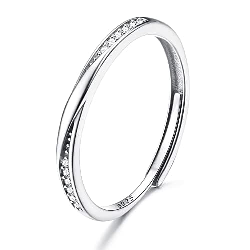 JeweBella Bague en Argent 925 Réglable Femme Zircone Classique Minimaliste Bijou