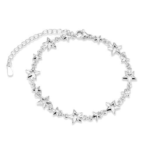 Bracelet Argent 925 Femme Étoile Lune Zircon Réglable Noël Anniversaire Diplômé Cadeaux Femme Fille — B-argent