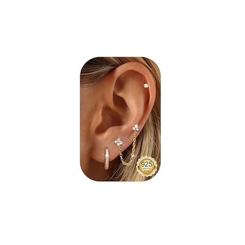 Adramata Boucles d'Oreilles Argent 925 Plaquées Or 14 Carats pour Femme Piercings Oreille Cartilage Tragus Helix Or/Arge