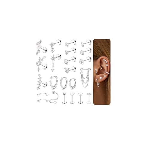 Adramata Acier Inoxydable Piercings Femme Plaquées Or Argent Conch Helix Tragus Daith Cartilage Boucle d'Oreille 23 Pcs