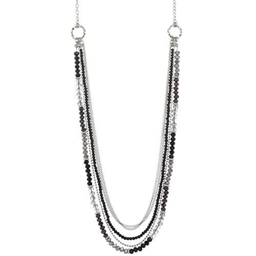 FULU Élégance Collier Long en Argent pour Femme Bijou de Mode à Double Pendentif en Perles de Cristal Cadeau pour Femmes — 03-Black