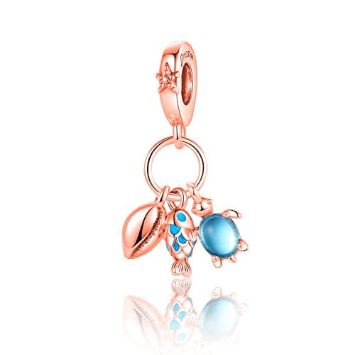 Amuefer 925 argent charms bracelet collier pendentif perles charmé papillons, amour, cadeaux pour mère anniversaire, tor — Tortue Poisson Conque