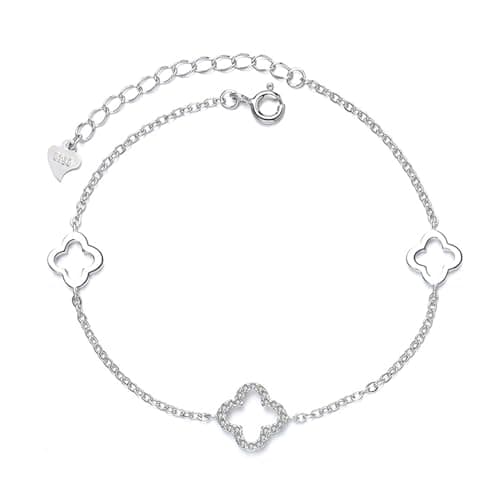 Bracelet en argent sterling 925 pour femme - Breloque trèfle à quatre feuilles - Cadeau pour fille