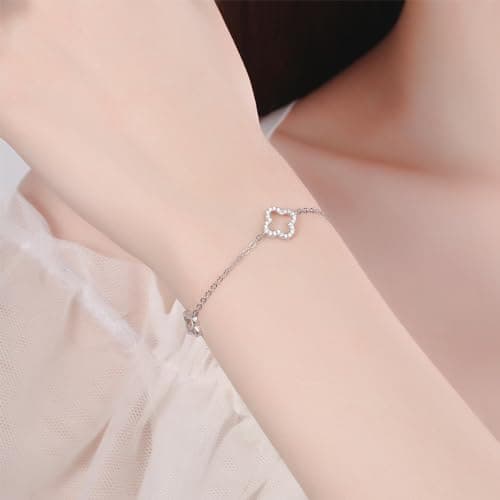Bracelet en argent sterling 925 pour femme - Breloque trèfle à quatre feuilles - Cadeau pour fille