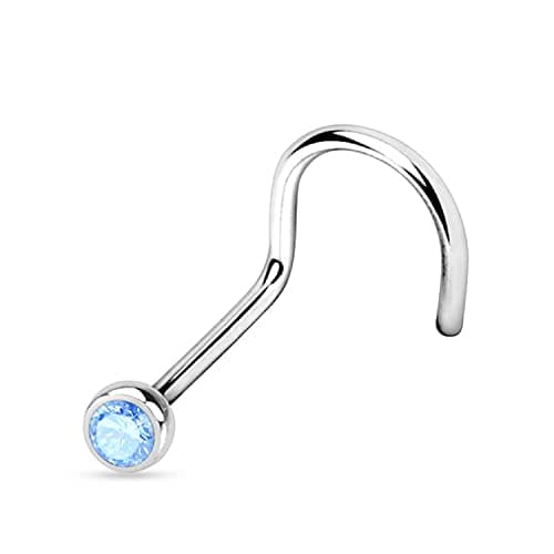 NEZ PIERCING WARRIOR Courbé Boule de Cristal Tchèque Acier Chirurgical 316L Stérile 22G (0.8 mm) Longueur 6.5 mm PBS-002 — Bleu Clair