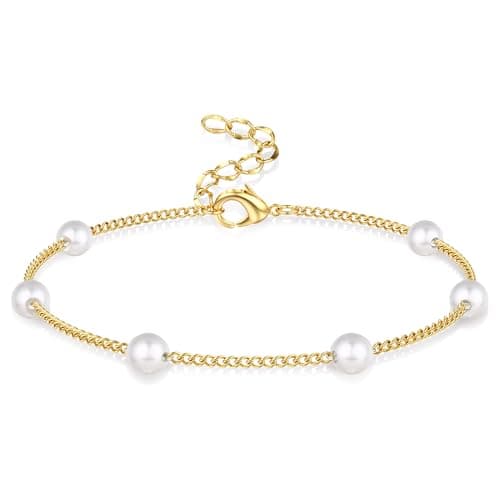 LOLIAS Bijou Bijou Or Argent Femme Coeur Perle Bracelet Acier Inoxydable Femme Ado Fille Cadeau Recherché Recycled — Ton Doré-Perle Ronde