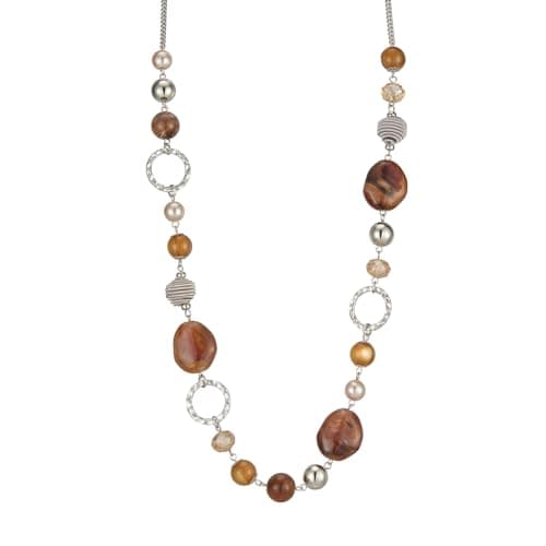 Colliers en perles pour femme - Bijoux Bohémiens en argent avec cristaux - Idée de cadeau fête des mères — Marron