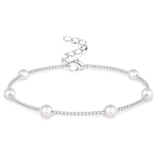 LOLIAS Bijou Bijou Or Argent Femme Coeur Perle Bracelet Acier Inoxydable Femme Ado Fille Cadeau Recherché Recycled — Ton Argenté-Perle Ronde