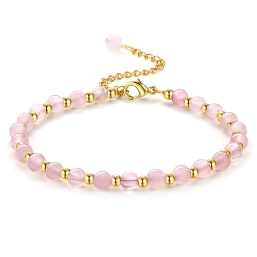 Bracelet Naturel en Pierre de 5MM Plqué Or pour Femme Bracelet Bohème en Acier Inoxydable de 3MM pour Femme Bracelet en