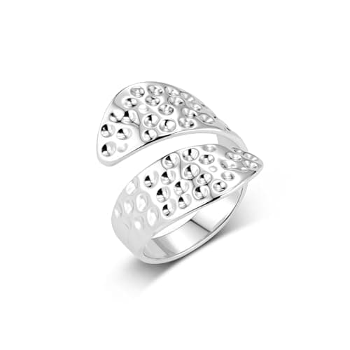AlexCraft Bague Femme Or/Hypoallergéniques Épais Ajustable 14K Plaqué, Bague Empilables Goutte d'Eau Chunky pour Femme — H-argent
