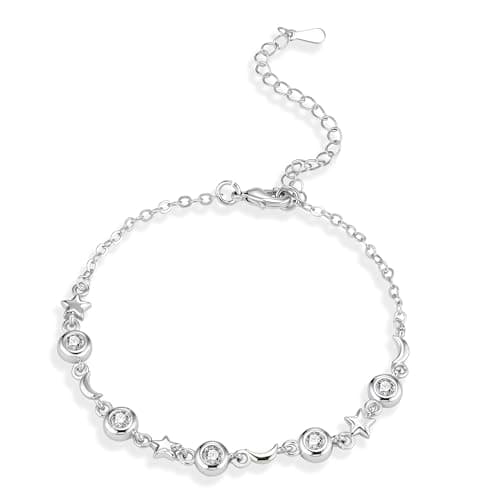 Bracelet Argent 925 Femme Étoile Lune Zircon Réglable Noël Anniversaire Diplômé Cadeaux Femme Fille — D-argent