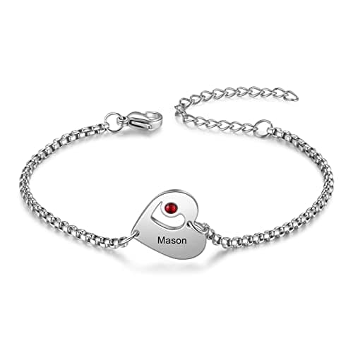 Bracelet Personnalisé Lorajewel Coeur Femme Prenoms Stone Bijoux Noël Saint-Valentin Cadeaux Mères Filles — 1 Coeur