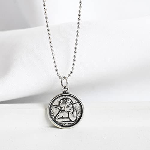 Skcess Collier Stylé pour Femme, Collier en Argent Ange de Forme Ronde pour Femme, Accessoire de Cadeau pour Femme