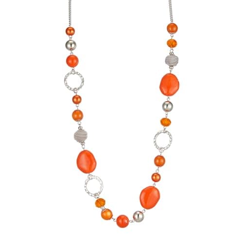 Colliers en perles pour femme - Bijoux Bohémiens en argent avec cristaux - Idée de cadeau fête des mères — Orange