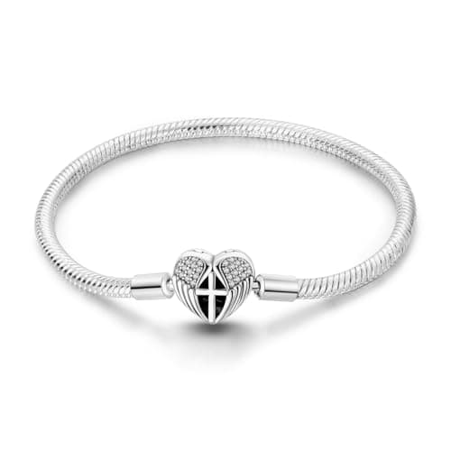 Aurevella Bracelet à Maillons Serpent en Argent Sterling 925 pour Femme avec Fermoir en Forme de Cœur | Cadeau de Noël P — Chaîne d'os Guardian Wings Cross Serpent