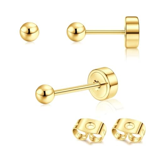 Adramata Or 14 Carats Boucles d'Oreilles Titanium Homme Femme Standard 100 Pulitzer — Or-Bille : 3 MM