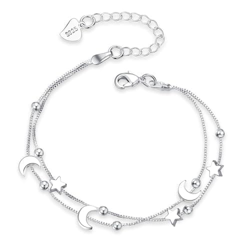 Bracelet Argent 925 Femme Étoile Lune Zircon Réglable Noël Anniversaire Diplômé Cadeaux Femme Fille — Étoil Lune-argent