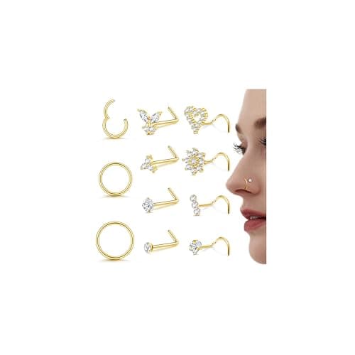 Milacolato Piercings Nez en Acier Chirurgical Clicker pour Femme en L et Spirale Or Argent 20G/18G Anneaux de Piercing a