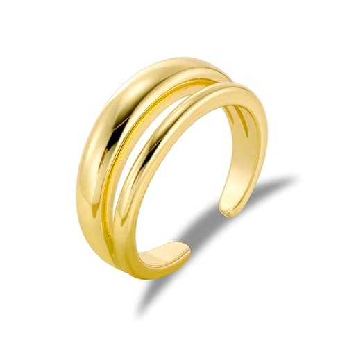 AlexCraft Bague Femme Or/Hypoallergéniques Épais Ajustable 14K Plaqué, Bague Empilables Goutte d'Eau Chunky pour Femme — J-OR