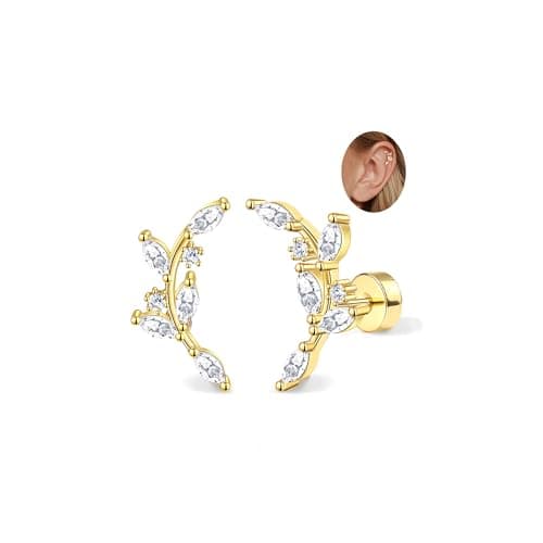 Adramata Acier Inoxydable Piercing Femmes Conch Tragus Helix 16G Argent Hypoallergénique Recycled Standard 100 — Or-Leaf