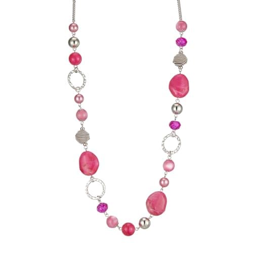 Colliers en perles pour femme - Bijoux Bohémiens en argent avec cristaux - Idée de cadeau fête des mères — Rose vif