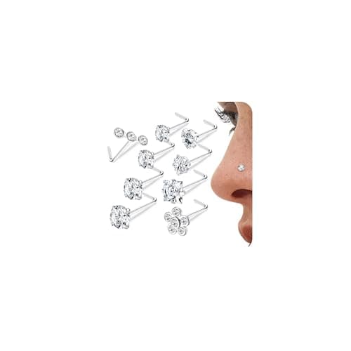 LOLIAS Lot 9 Bouchons Piercing Nez Argentés et Dorés pour Piercing Narine Hommes Femmes | Acier Chirurgical 316L | Ensem — Silver Tone L-forme