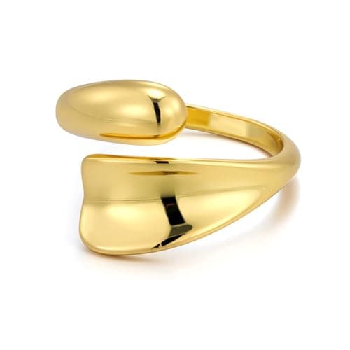 AlexCraft Bague Femme Or/Hypoallergéniques Épais Ajustable 14K Plaqué, Bague Empilables Goutte d'Eau Chunky pour Femme — B-or