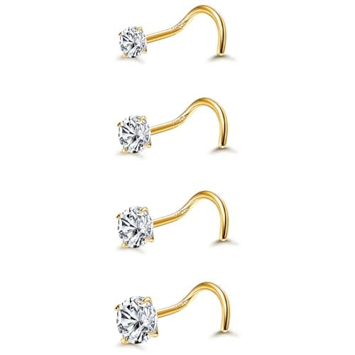 YADOCA Piercings Nez 4 Pièces Acier Chirurgical 316L Rond Zircone Cubique Or Piercings de Nez Bijoux — Vis
