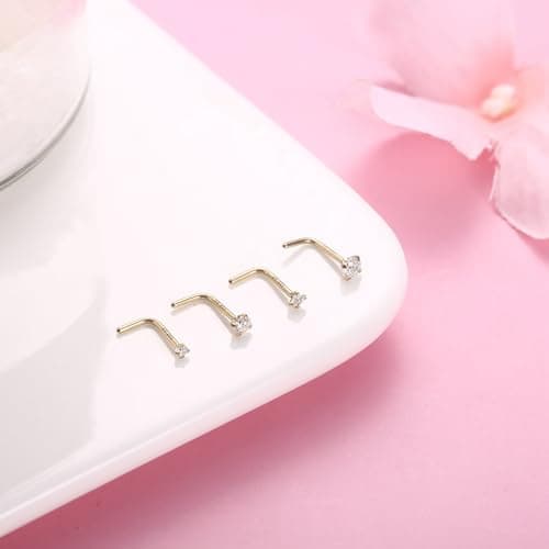 YADOCA Piercings Nez 4 Pièces Acier Chirurgical 316L Rond Zircone Cubique Or Piercings de Nez Bijoux