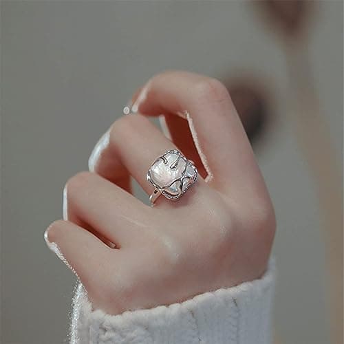 Kinretixia Bague irrégulière en argent sterling 925 avec perles baroques pour femme - Accessoire de mode tendance pour l