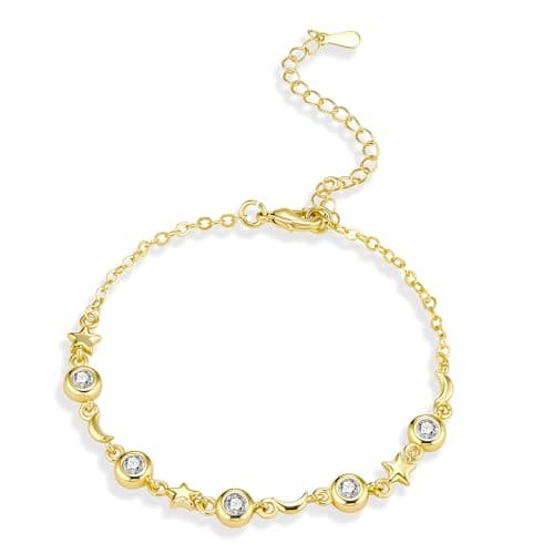 Bracelet Argent 925 Femme Étoile Lune Zircon Réglable Noël Anniversaire Diplômé Cadeaux Femme Fille — D-or