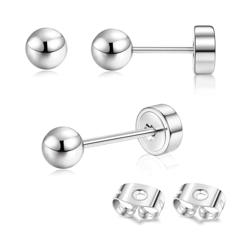 Adramata Or 14 Carats Boucles d'Oreilles Titanium Homme Femme Standard 100 Pulitzer — Argent-Bille : 4 MM