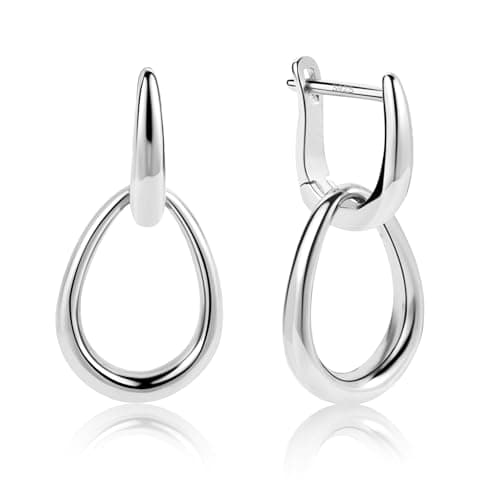 ALEXCRAFT Boucles d'oreille Femme Argent 925 Platine, Créole Double, Boucles d'oreille Pendantes Carré/Ovales/Cœur, Hypo — Carré-Or