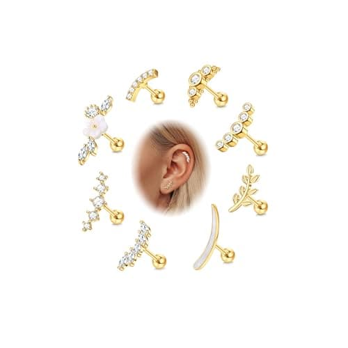 Adramata - Piercings Oreilles en Acier Chirurgical Opales Or Argent - Bijoux Piercing Cartilage & Daith pour Adults — Or