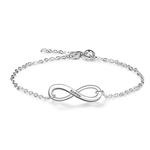 Bracelet Personnalisé Argent Gravé Nom Simulé Pierre de Naissance Chaîne Ajustable Cadeau Mère Anniversaire Fête des Mèr — 1 Nom