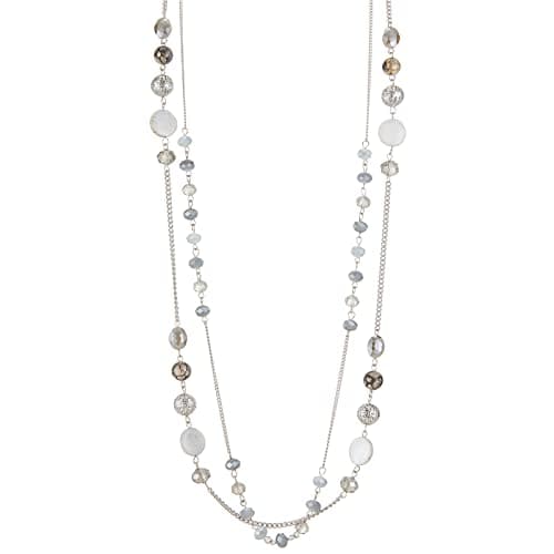 FULU Élégance Collier Long en Argent pour Femme Bijou de Mode à Double Pendentif en Perles de Cristal Cadeau pour Femmes — 09-Grey