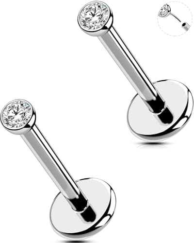 OUFER Perçage Auricolaire Sans Filetage pour Femme - 18G/20G 2PCS Anneaux Transparent 316L Acier Inoxydable Piercing Nez