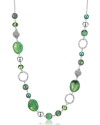 Colliers en perles pour femme - Bijoux Bohémiens en argent avec cristaux - Idée de cadeau fête des mères — Vert jade