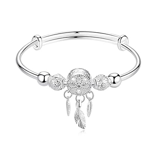 Chereda Magnifique bracelet en argent sterling 925 avec ouverture en forme de feuille et plume pour femme parfait pour l
