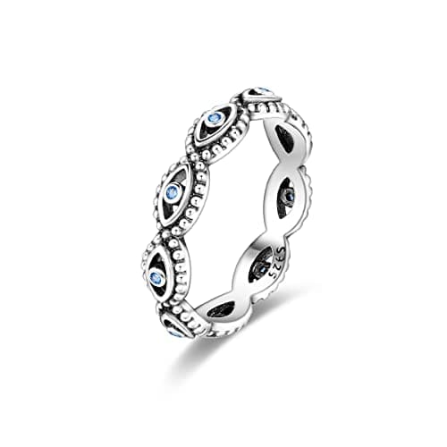 NARMO 925 argent sterling bijou lunaire étoile anneau mauvais oeil coloré zircone cubique femme vintage déclaration tail — Evil Eyes
