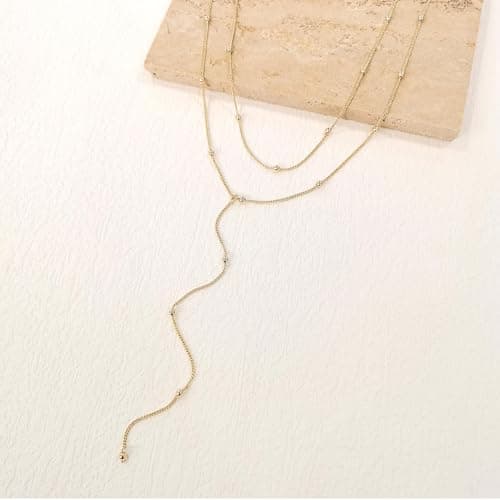 Auiremrti Chaîne longue en Y en or/argent pour femmes - Bijoux simples et élégants - Ensembles de chaînes femmes - Colli