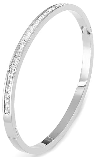 Tidefire Bracelet en Acier Inoxydable et Titane Cubique Zirconium Plaqué Or 18K pour Femmes - Unique Design Mode — 689 Argenté