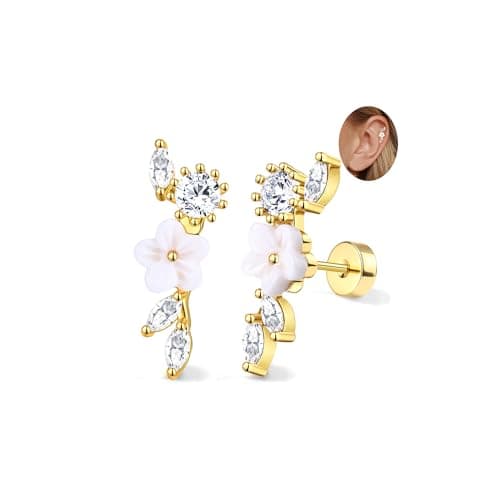 Adramata Acier Inoxydable Piercing Femmes Conch Tragus Helix 16G Argent Hypoallergénique Recycled Standard 100 — Or-Fleur Blanche