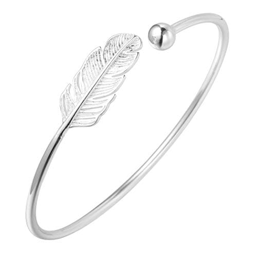 Chereda Magnifique bracelet en argent sterling 925 avec ouverture en forme de feuille et plume pour femme parfait pour l — Pot .1